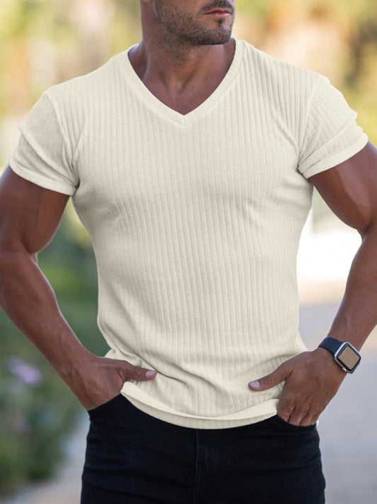 Men's Rib-knit V-neck Short-sleeve T-shirt