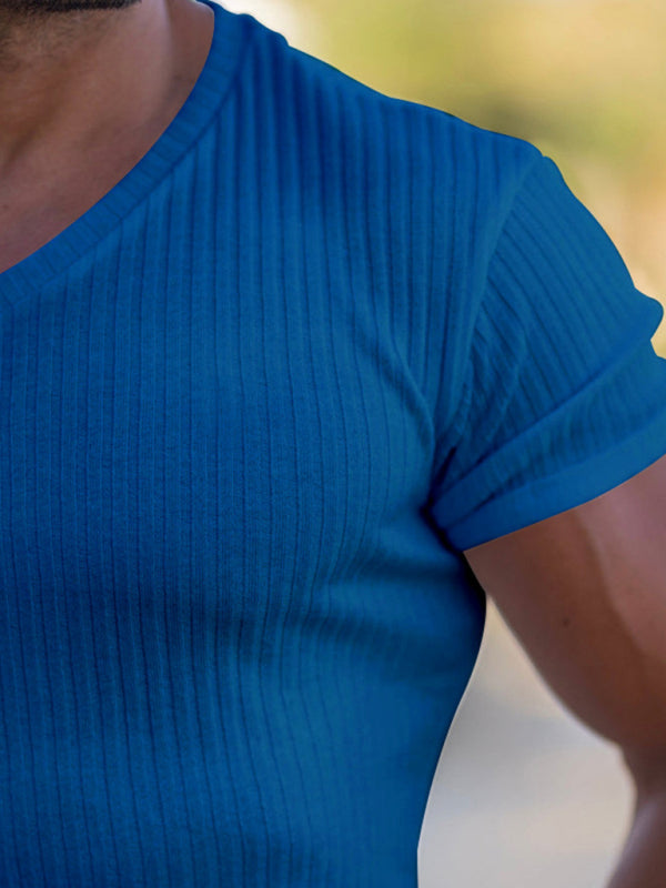 Men's Rib-knit V-neck Short-sleeve T-shirt