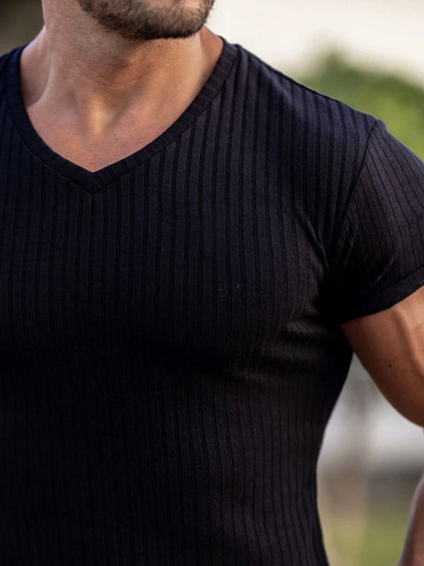 Men's Rib-knit V-neck Short-sleeve T-shirt