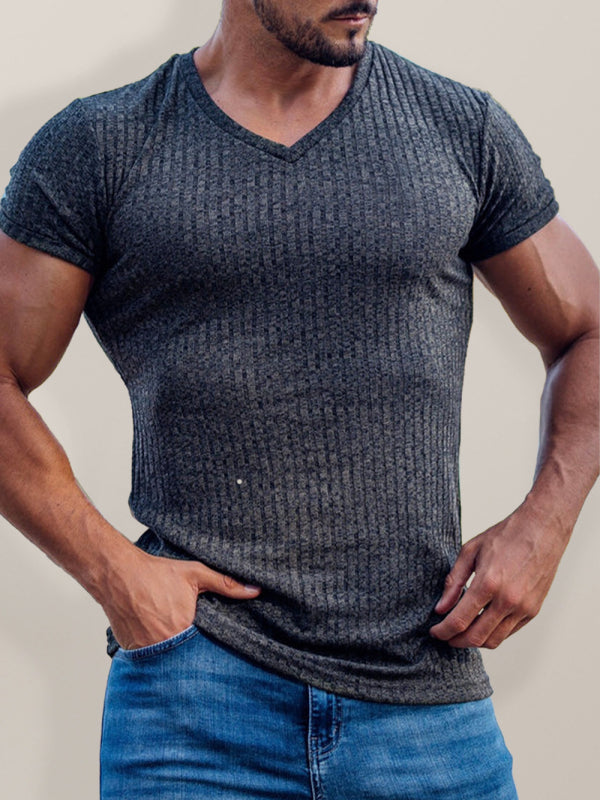 Men's Rib-knit V-neck Short-sleeve T-shirt