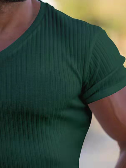 Men's Rib-knit V-neck Short-sleeve T-shirt