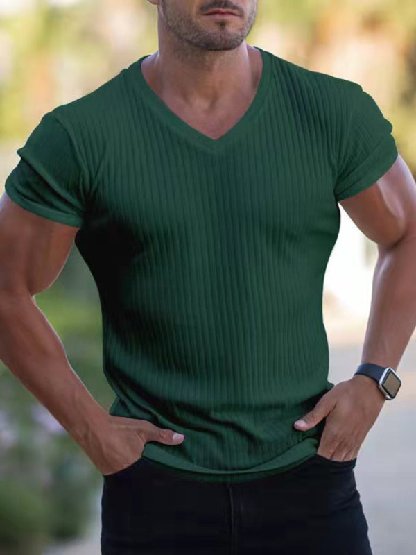 Men's Rib-knit V-neck Short-sleeve T-shirt