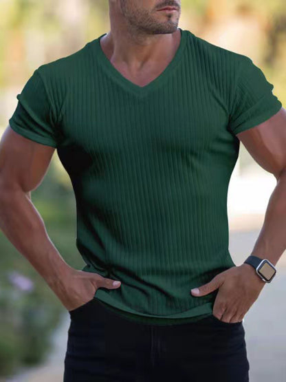 Men's Rib-knit V-neck Short-sleeve T-shirt