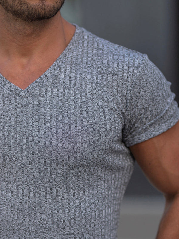 Men's Rib-knit V-neck Short-sleeve T-shirt