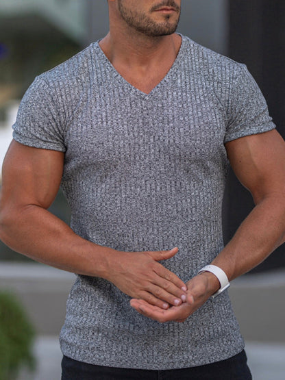 Men's Rib-knit V-neck Short-sleeve T-shirt