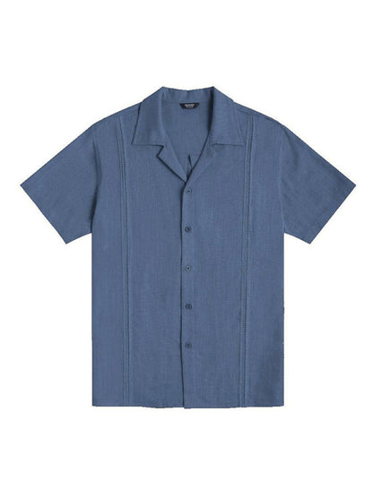 Men's Loose Casual Linen Shirt Cuban Guayabera Short Sleeve Beach Shirt