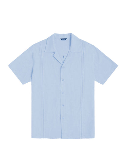 Men's Loose Casual Linen Shirt Cuban Guayabera Short Sleeve Beach Shirt