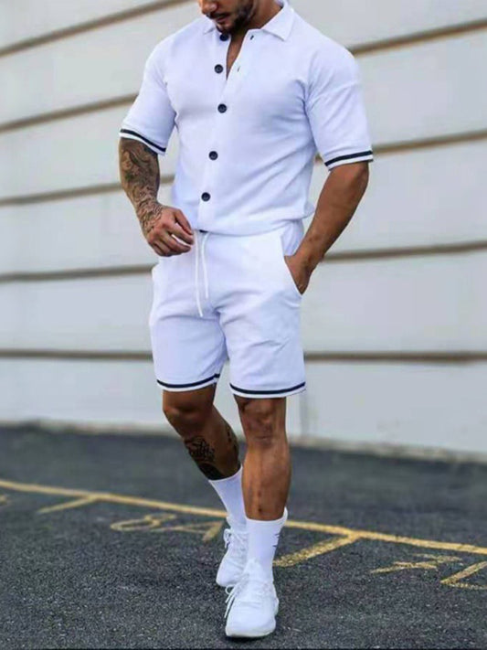 Men's Solid-Color Short-Sleeve Button-Down Shirt Set