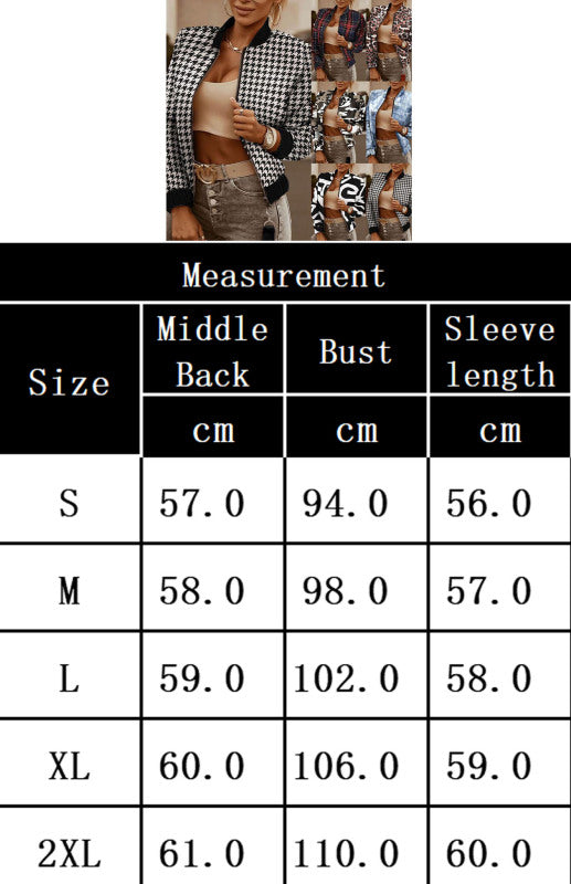 Women’s Fitted Dogs Tooth Print Graphic Sweater With Zip Up Front