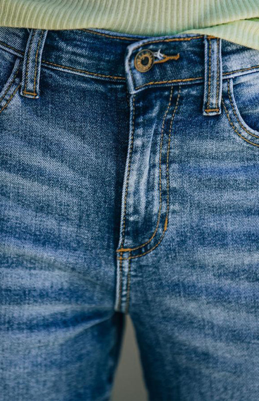 Women's Skinny Straight Tube Washed Mid-Waist Jeans