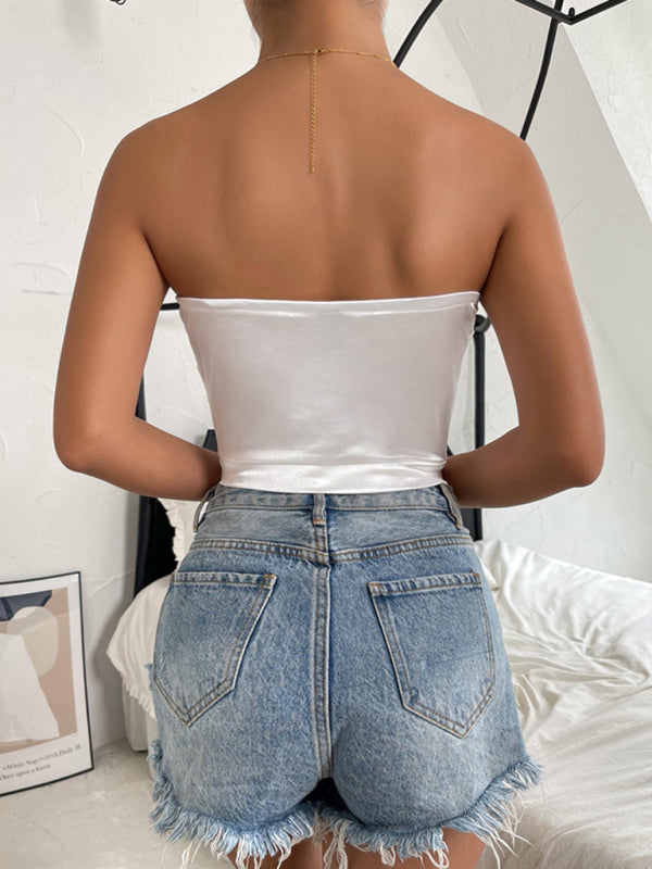 Women's sexy back lace hollow stitching tube top