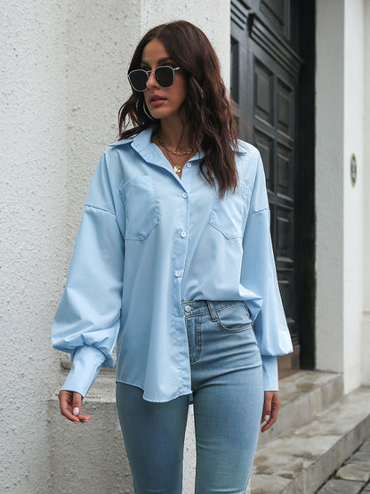Women's Lantern Sleeve drop shoulder Long Sleeve Shirt