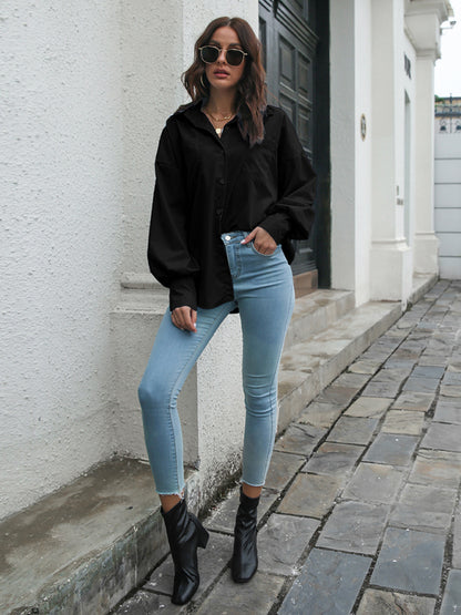 Women's Lantern Sleeve drop shoulder Long Sleeve Shirt