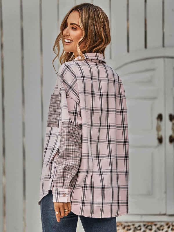 Women's single breasted Plaid stitched shirt