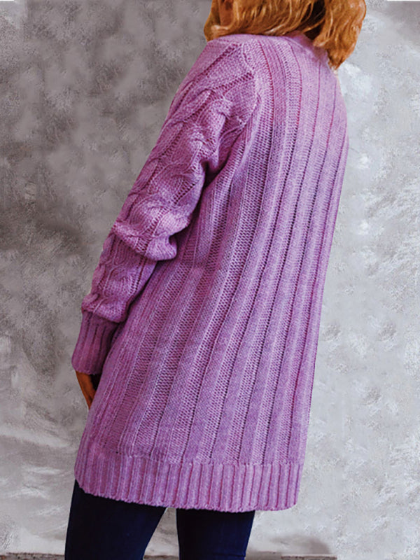 Women’s V Neckline Cable Knit With Button Front Closure With Pockets Cardigan