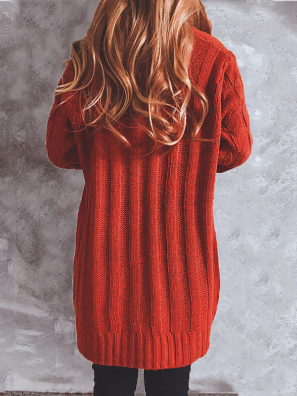 Women’s V Neckline Cable Knit With Button Front Closure With Pockets Cardigan