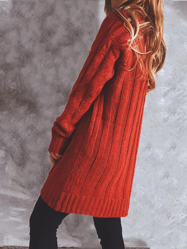 Women’s V Neckline Cable Knit With Button Front Closure With Pockets Cardigan
