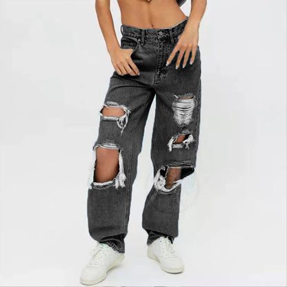 Women's Ripped High Waist Relaxed Baggy Jeans