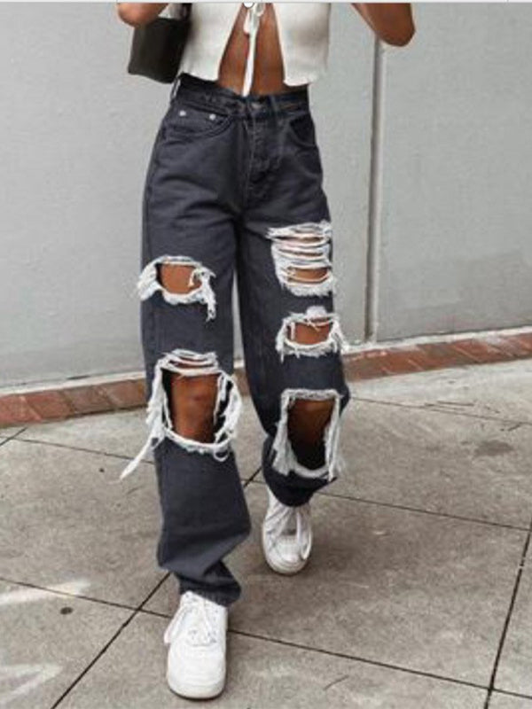 Women's Ripped High Waist Relaxed Baggy Jeans