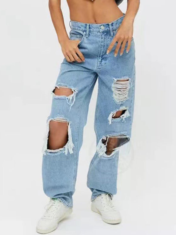 Women's Ripped High Waist Relaxed Baggy Jeans