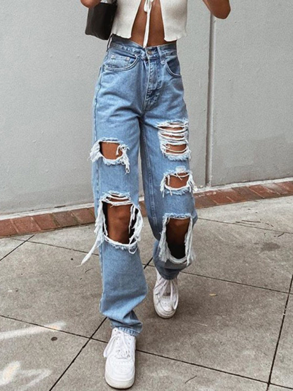 Women's Ripped High Waist Relaxed Baggy Jeans
