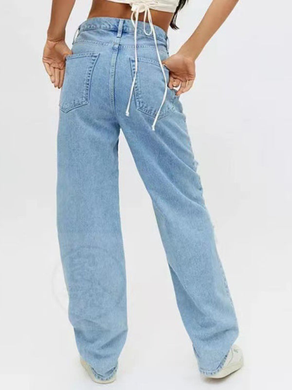 Women's Ripped High Waist Relaxed Baggy Jeans