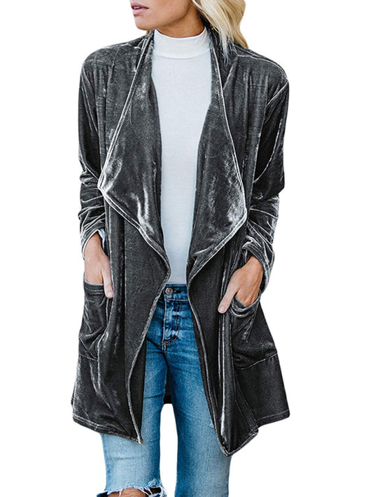 Women's Solid Color Open Front Velvet Blazer