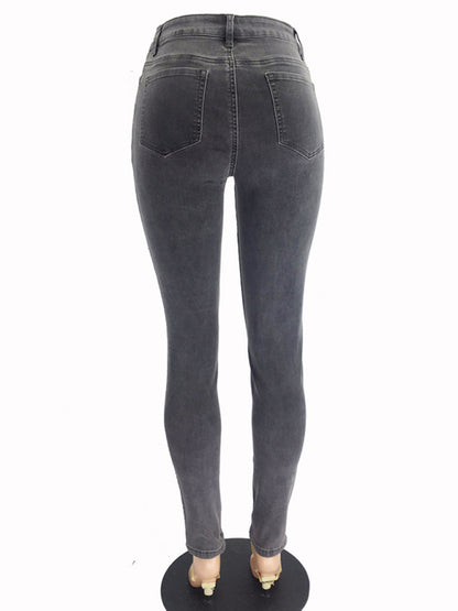 Women's Button Blouse High Waist Ankle Skinny Jeans