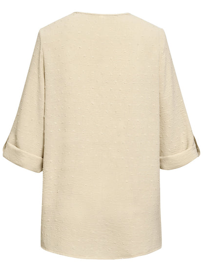 Spring and summer new women's fashion solid color loose V-neck three-quarter sleeve top