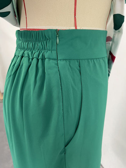 Women's Printed Long Sleeve Button Front Closure With Wide Leg Pants Set