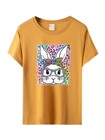 Women's Leopard Rabbit Graphic Print Short Sleeve T-shirt