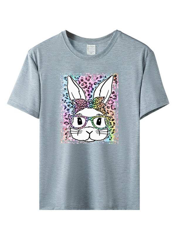 Women's Leopard Rabbit Graphic Print Short Sleeve T-shirt