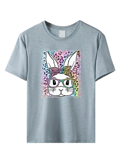 Women's Leopard Rabbit Graphic Print Short Sleeve T-shirt