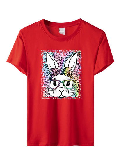 Women's Leopard Rabbit Graphic Print Short Sleeve T-shirt