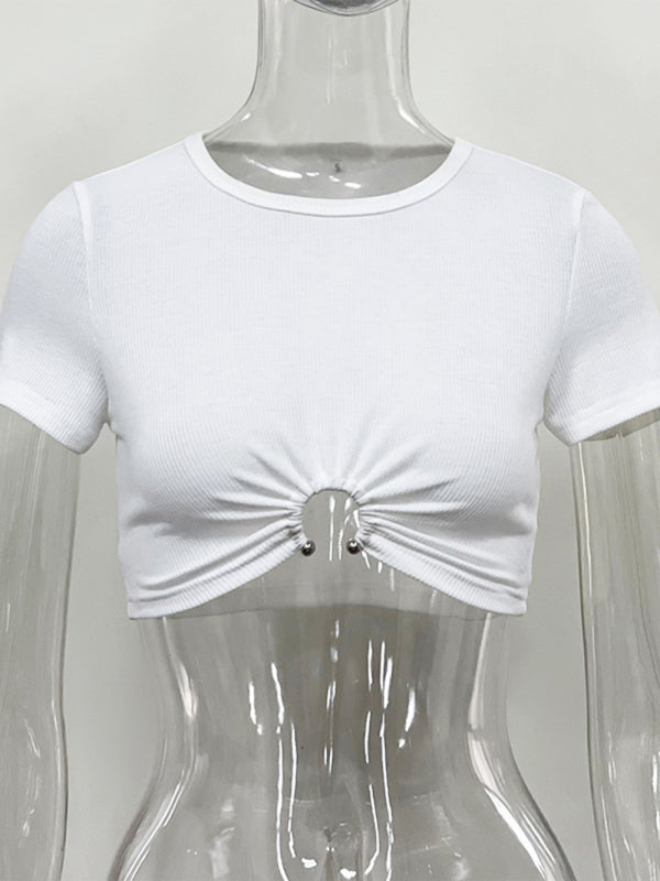 Women's Solid Color Ring Crop Tee