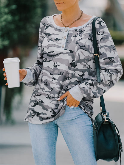 Women's Casual loose camouflage long-sleeved T-shirt