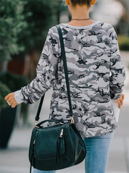 Women's Casual loose camouflage long-sleeved T-shirt