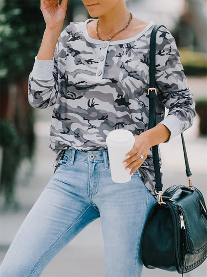 Women's Casual loose camouflage long-sleeved T-shirt