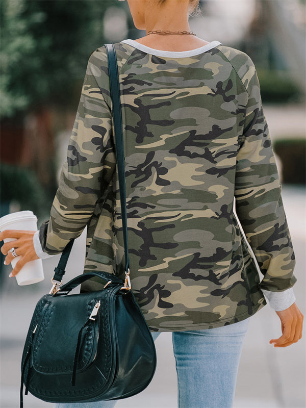 Women's Casual loose camouflage long-sleeved T-shirt