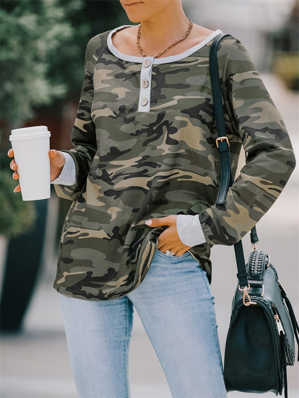 Women's Casual loose camouflage long-sleeved T-shirt