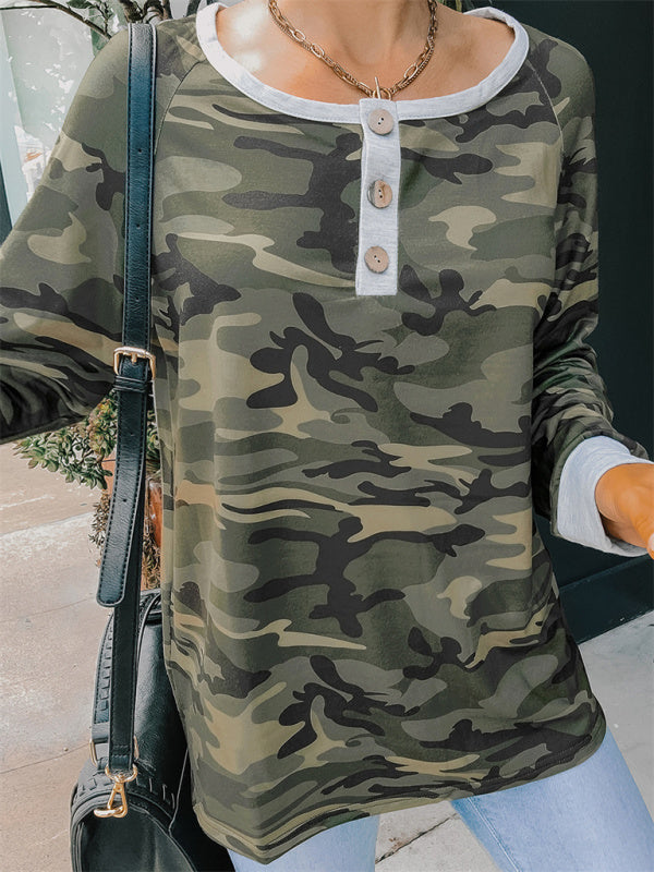 Women's Casual loose camouflage long-sleeved T-shirt
