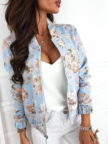 Women’s Floral Print Full Zip Bomber Jacket