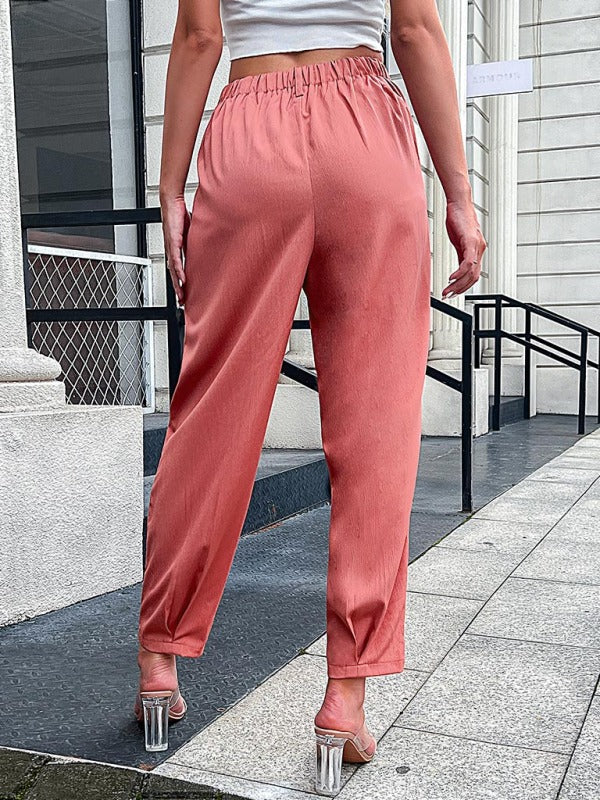 Women’s Solid Color Elastic Waist Straight Leg Pants