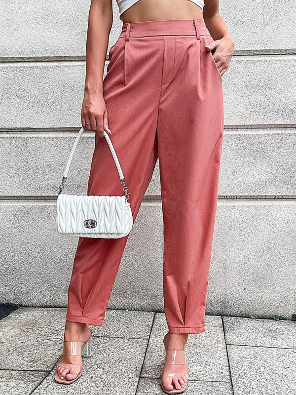 Women’s Solid Color Elastic Waist Straight Leg Pants