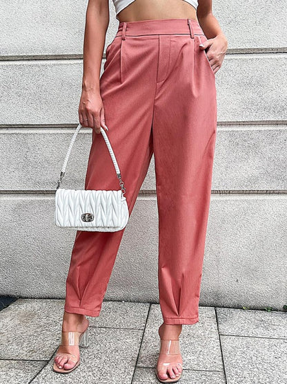 Women’s Solid Color Elastic Waist Straight Leg Pants