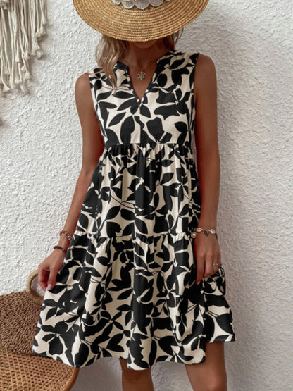 Women's Floral Print Sleeveless Ruffle Tiered Minidress