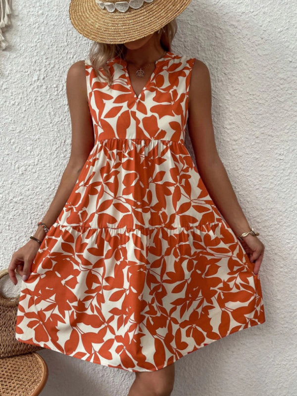 Women's Floral Print Sleeveless Ruffle Tiered Minidress