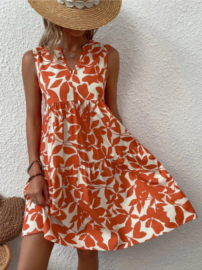 Women's Floral Print Sleeveless Ruffle Tiered Minidress