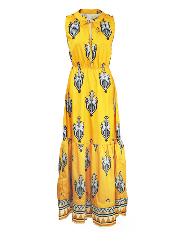 Women's Sleeveless Maxi Bohemian Print Dress