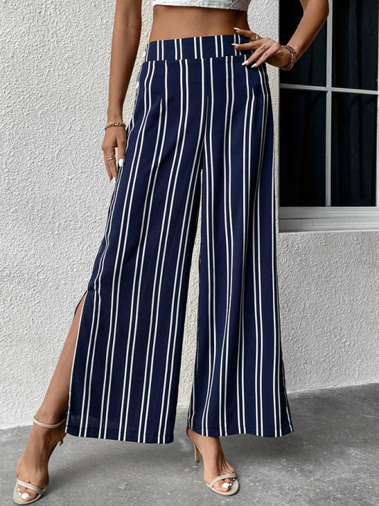Women's Stripe Wide Leg Slit Pants